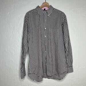 Barneys New York Gingham Button Shirt Classic Polished Men Brown White XL